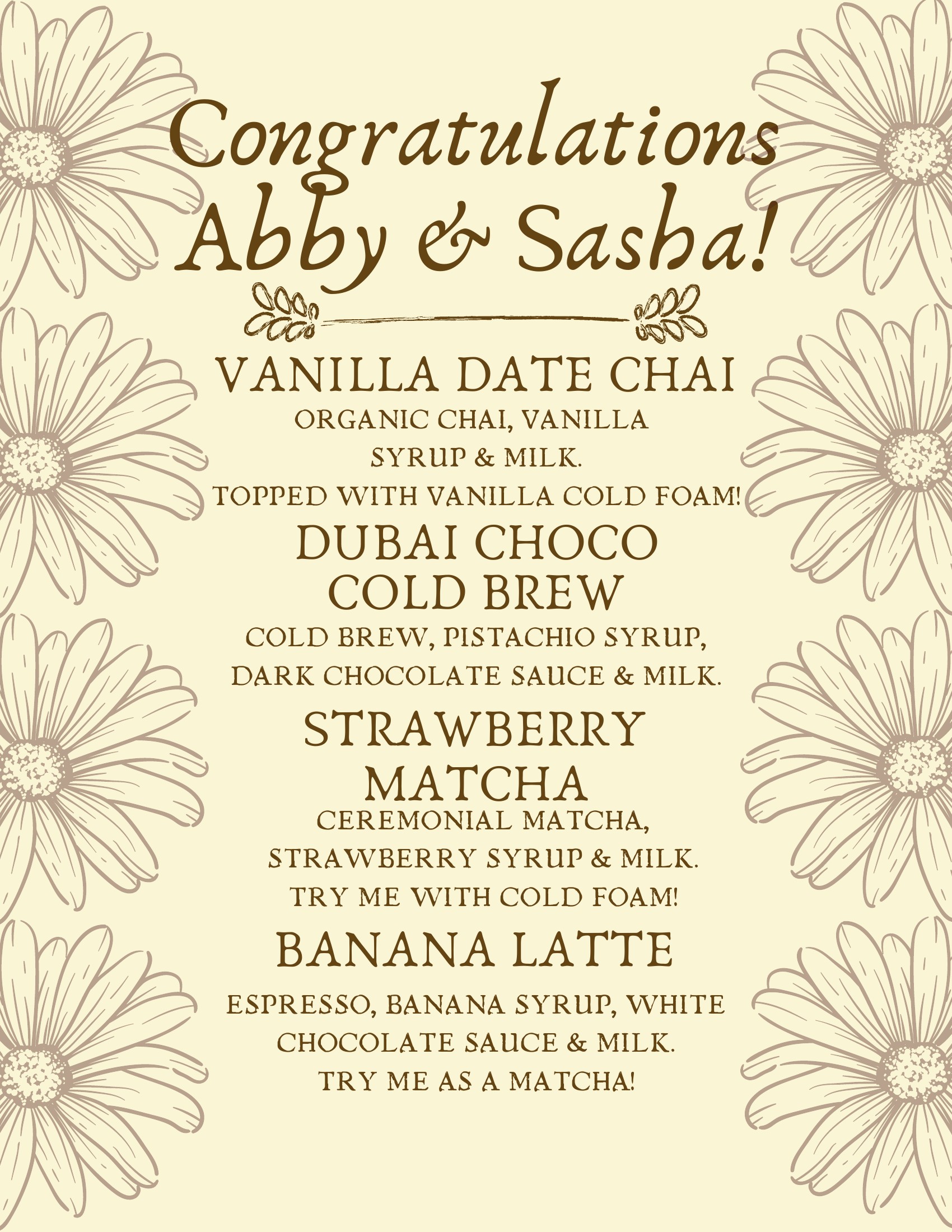 Abby & Sasha Menu